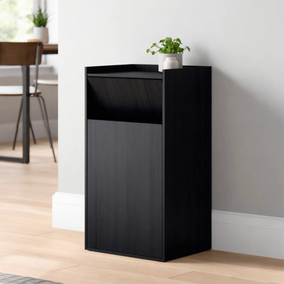 Armoire à déchets en bois 50 gallons, poubelle autoportante en bois à l'épreuve des animaux de compagnie, bac de recyclage pour la maison et l'utilisation commerciale, acajou, noir