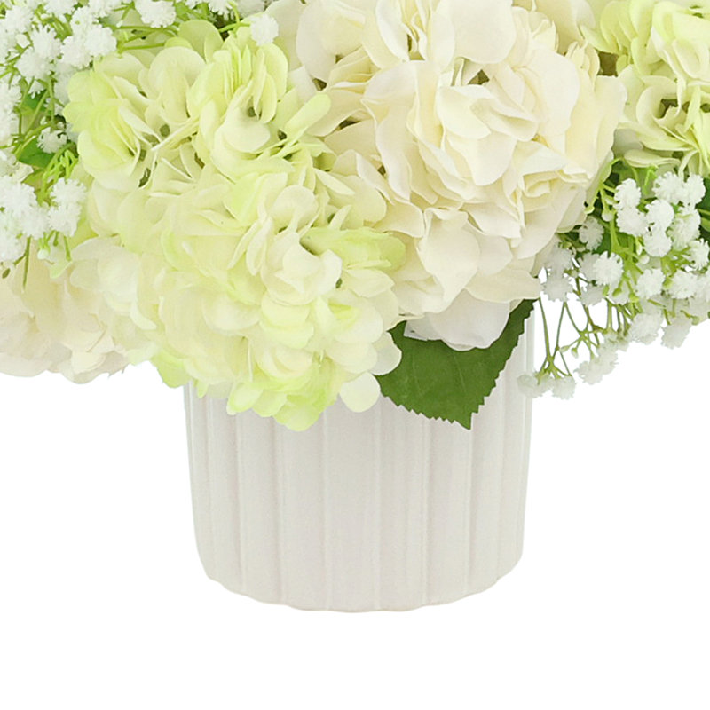 Hydrangeas and Baby's Breath in Decorative Pot