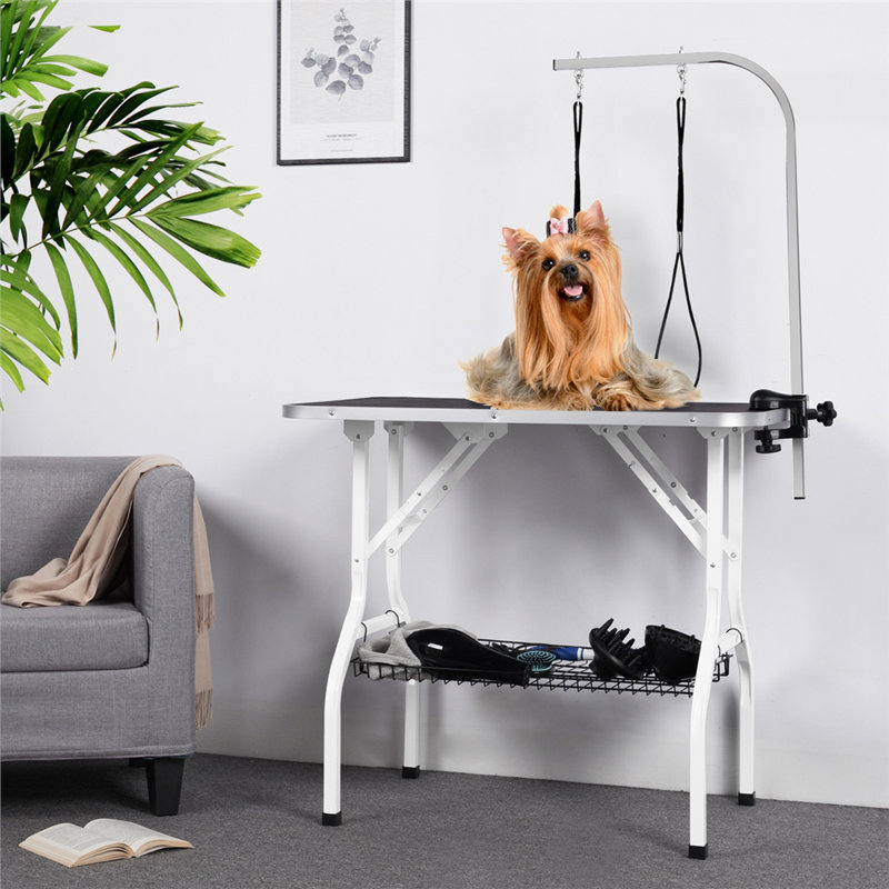 36” Dog Grooming Table with Basket Style Tool Shelf and Adjustable Arm