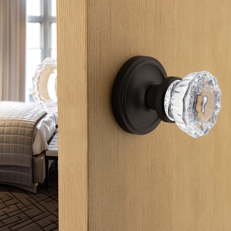 Classic Rosette with Crystal Door Knob, Unlacquered Brass