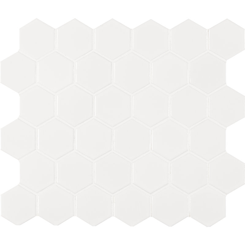 Carrelage mural en porcelaine brillante 11 po x 13 po Silica White Hexagon