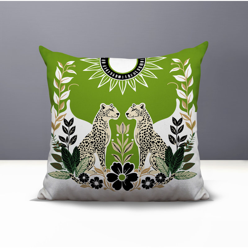Oreiller carré réversible intérieur / extérieur Spoke Leopard, Carré 16 po, Chartreuse