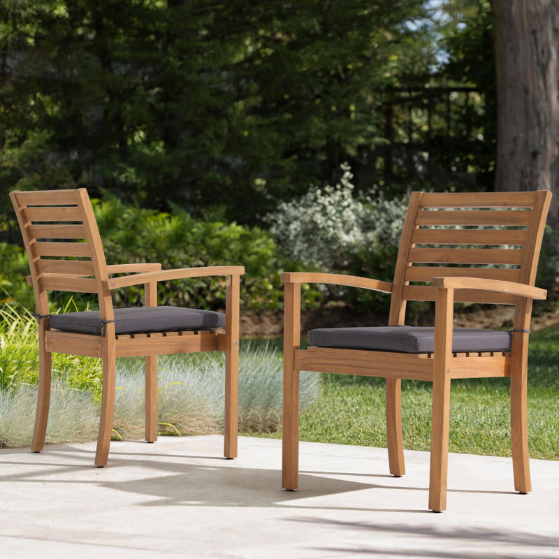 Chaise de salle à manger d'extérieur empilable avec coussin Acacia, 	Gris foncé