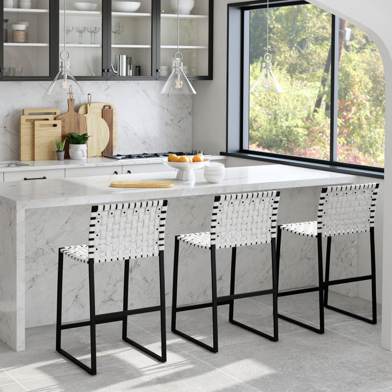 Butler Urban Brown Woven Leather Bar Stool, White/Black, Counter Stool (25" Seat Height)