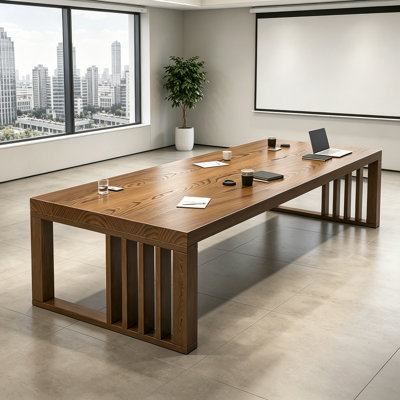 Rectangular Solid Wood Conference Table, Seats 8 People, Pine Wood Desk for Home Office & Dining Use