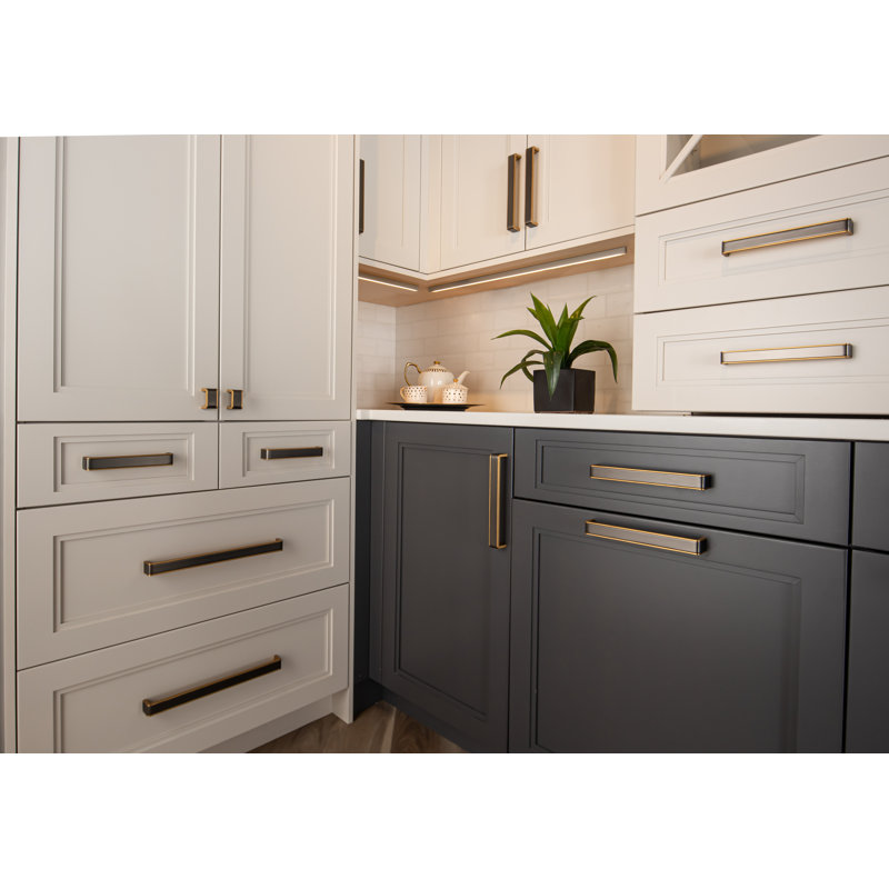 Fusion 8" Center to Center Decorative Cabinet Hardware Bar Pull, Matte Black/Satin Brass