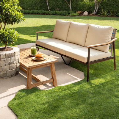 Comfortable Patio Sofas, Steel Wicker 3 Seat Modern Porch Seating