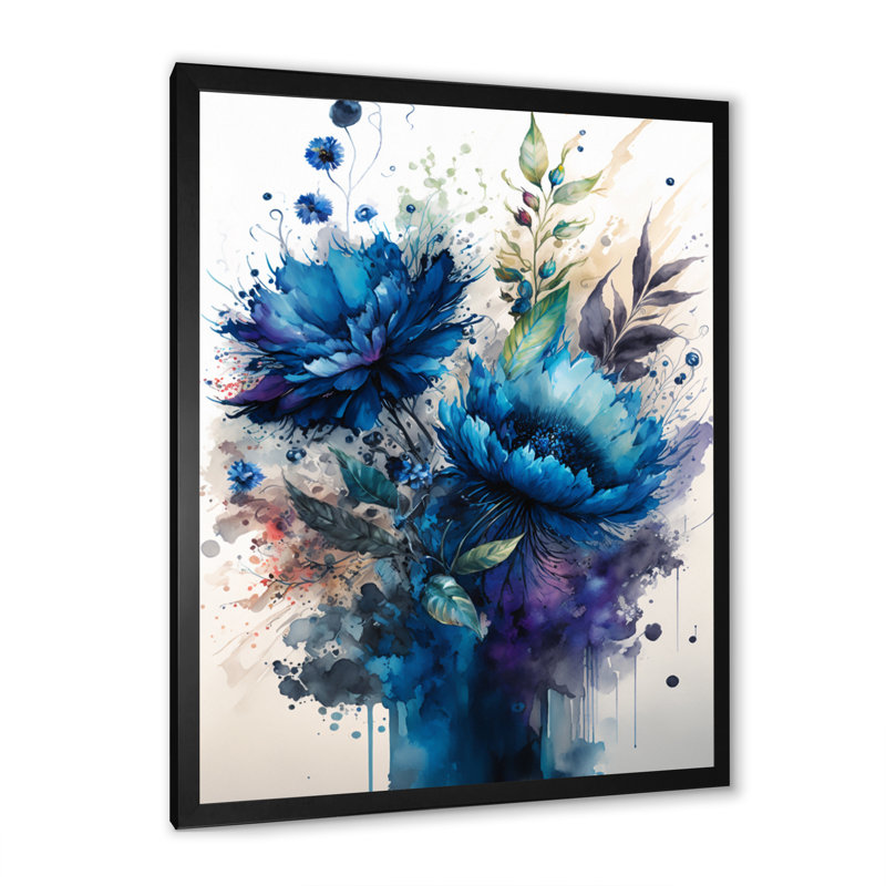 «Vibrant Blue Flower Bouquet I», reproduction sur toile, Impression noire sur toile encadrée, H 20 po x l 12 po x P 1 po