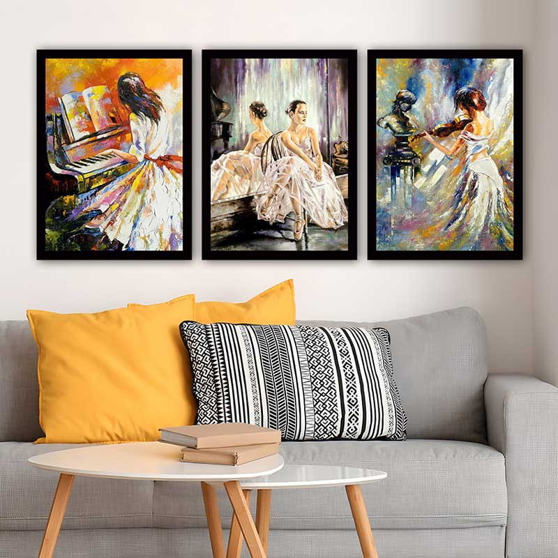 Stunning Decorative Framed Painting Set (3 Pieces), 21.7 x 29.5 Inches Each | 100% Wooden Frame with 0.8 Inch Polystyrene | UV Digital Printing | Perfect for Living Room, Office & Gallery Wall Decor