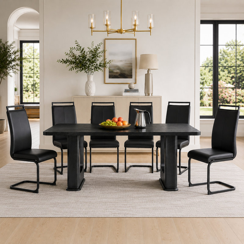 Ensemble de table de salle à manger 6 personnes Modern, 7 pièces : table, 6 chaises, Noir