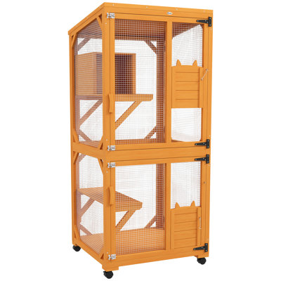 Orange Wooden , 71" With Marvelous Functionality, Indoor & Outdoor, For 1-3 Cats High-Up Perching Box, Large Cat House, Asphalt Roof,