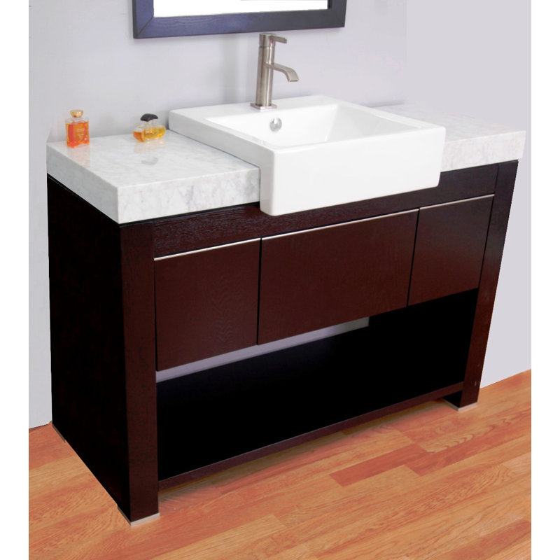 Black Oak Single Freestanding Vanity with White Marble Top