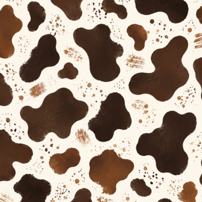 Peel and Stick Wallpaper Roll Removable Cow skin seamless Print animal hide brown spots white Mammals Fur 17.7"W x 118"H