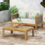 Ensemble de causeuse et table basse d'extérieur en bois d'acacia et osier avec coussins, teck et beige