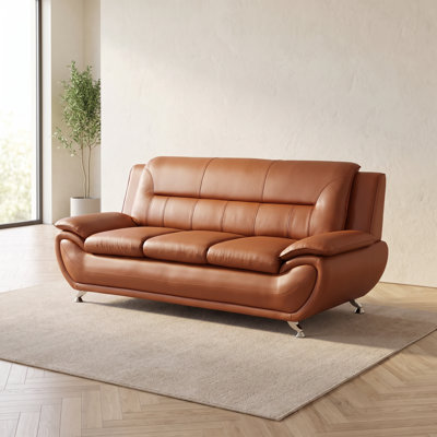 79‘’Brown Modern Faux Leather 3-Seat Sofa, Solid Wood Frame High-Density Memory Foam