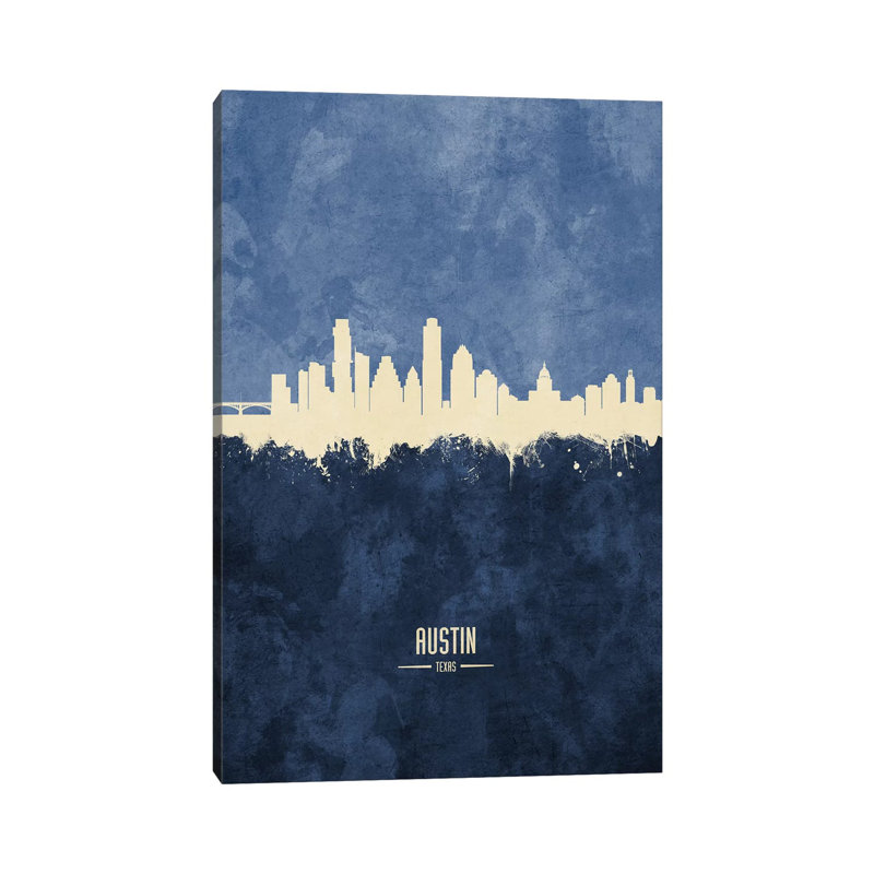 Austin Texas Skyline Navy by Michael Tompsett - Wrapped Canvas Print, 101.6 cm H x 66.04 cm W x 3.175 cm D