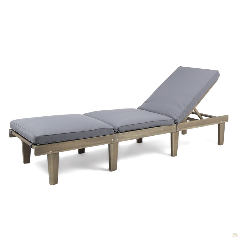 Kd Wood Chaise Lounge W/ Cushion, Gray, Gray