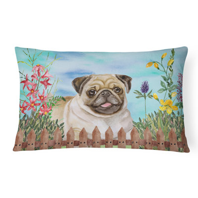  Fawn Pug Spring Fabric Indoor/Outdoor Throw Pillow