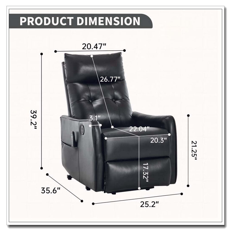 Power Lift Recliner Chair with Massage and Heat for Elderly, Heavy Duty Motion Mechanism and One USB for Charging, Black