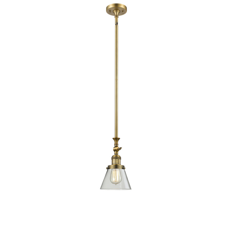 Luminaire suspendu conique 1 lumière, Laiton brossé, Transparent