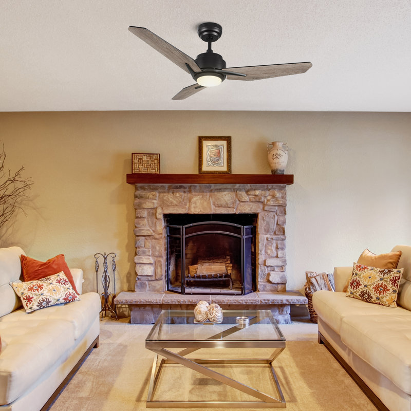3 - Blade LED Smart Ceiling Fan with Light, Grey Oak, 48" H x 5.8" W x 20.8" L