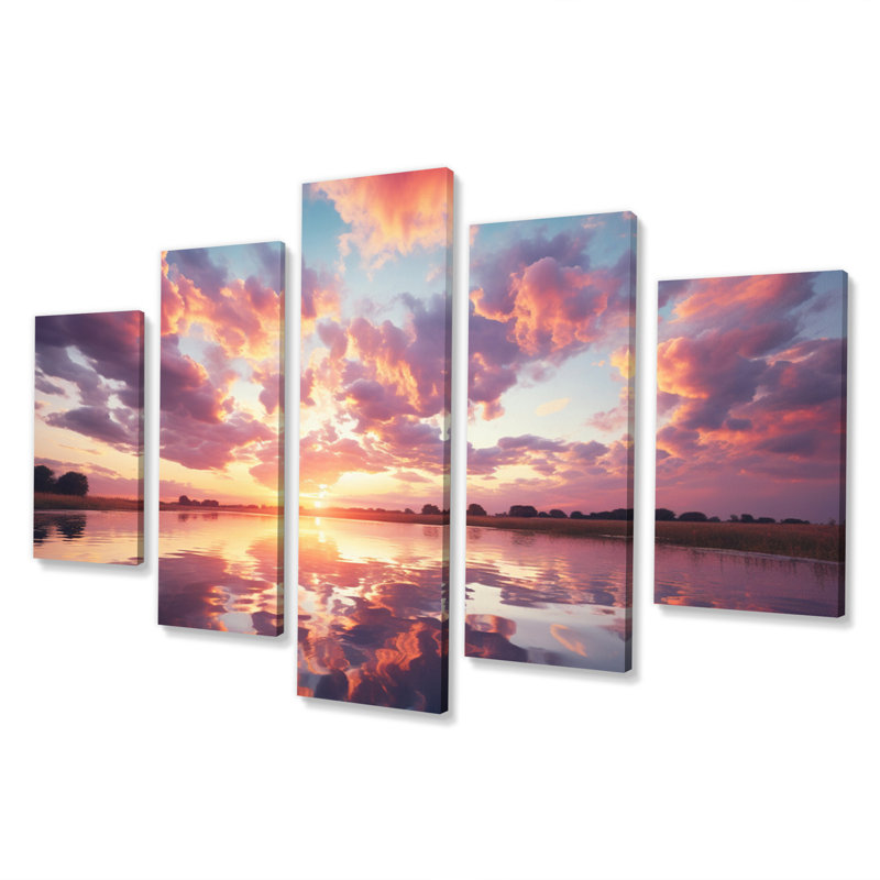 Sunset Cotton Candy Skies IV - Décoration murale paysages - 5 panneaux