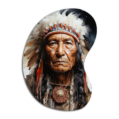 Native Art Spirited Lakota Portrait - Irregular Shape Native American Art Metal Wall Art, Asymmetrical Metal Wall Sculpture Print
