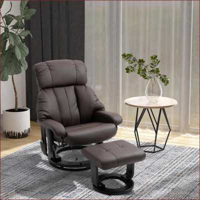 Recliners with Massage, 360° Swivel PU Leather Chair with Ottoman, Walnut Brown | Remote, Side Pocket