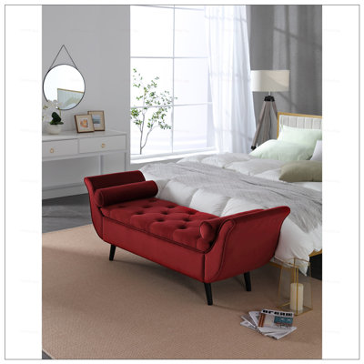 Vintage Tufted 65-inch Long Bench, Velvet Upholstered Storage Ottoman with Classic Retro Design, Mid-Century Modern Footstool for Living Room, Bedroom Entryway