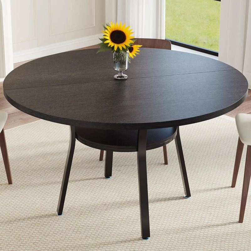 Round Metal Base Dining Table, Black