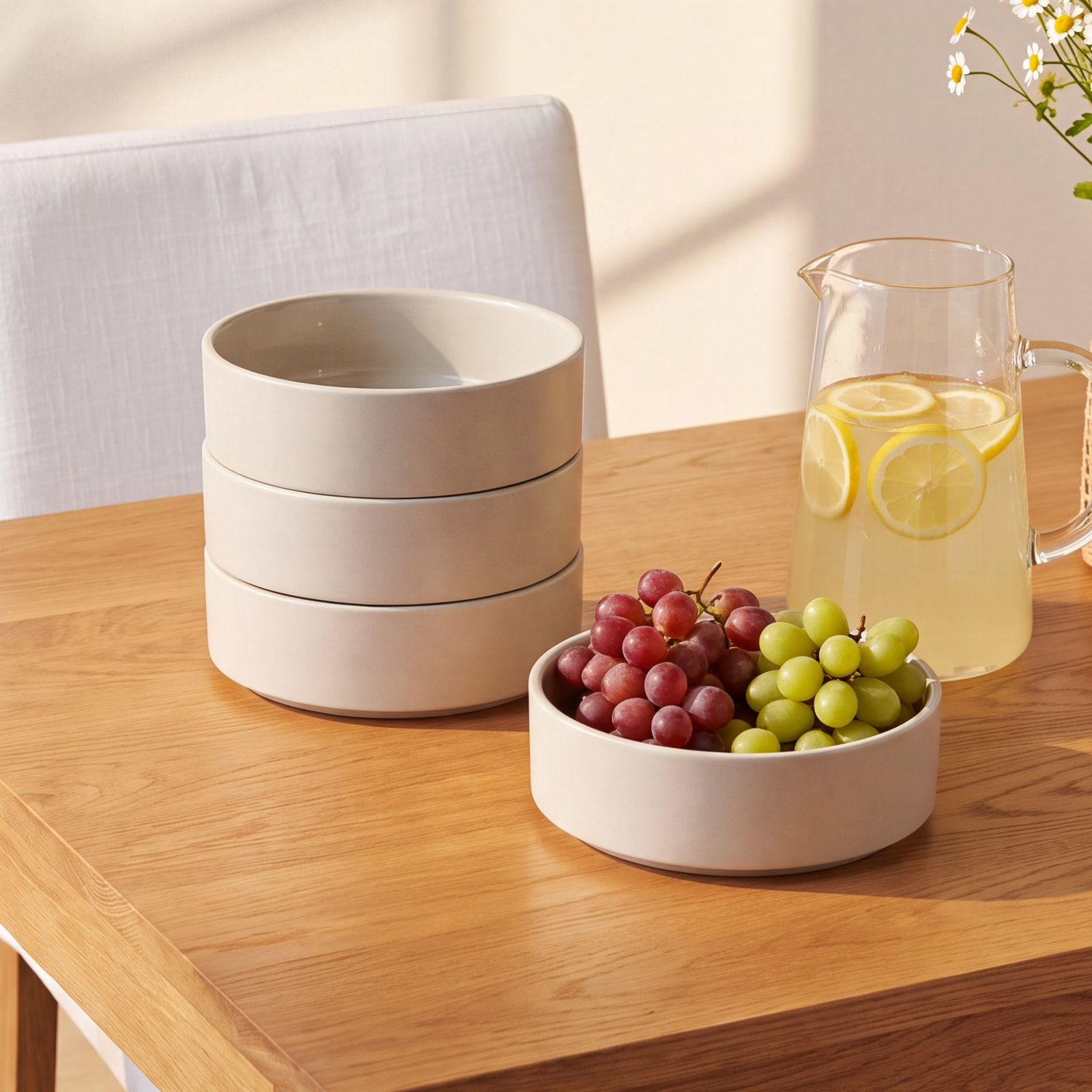 Pilar Stoneware Pasta Bowl, Moonbeam