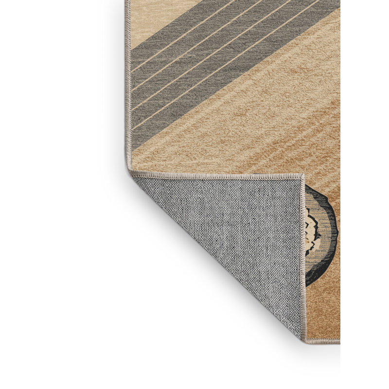 Machine Washable Easton Sushi Roll Nautical Striped Rug in Brown – Beige Binding, 7x9