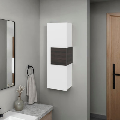 Armoire à porte simple H 38 po, trois tablettes, blanc / noyer foncé Magna