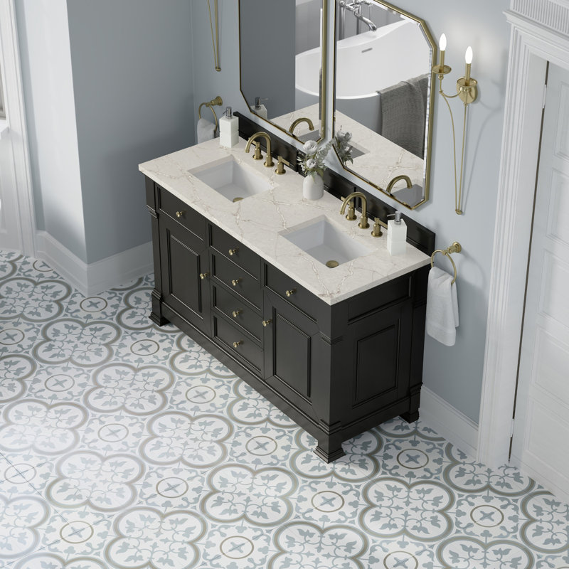 Brookfield 60'' W Double Vanity, Black Onyx, Victorian Silver, Widespread