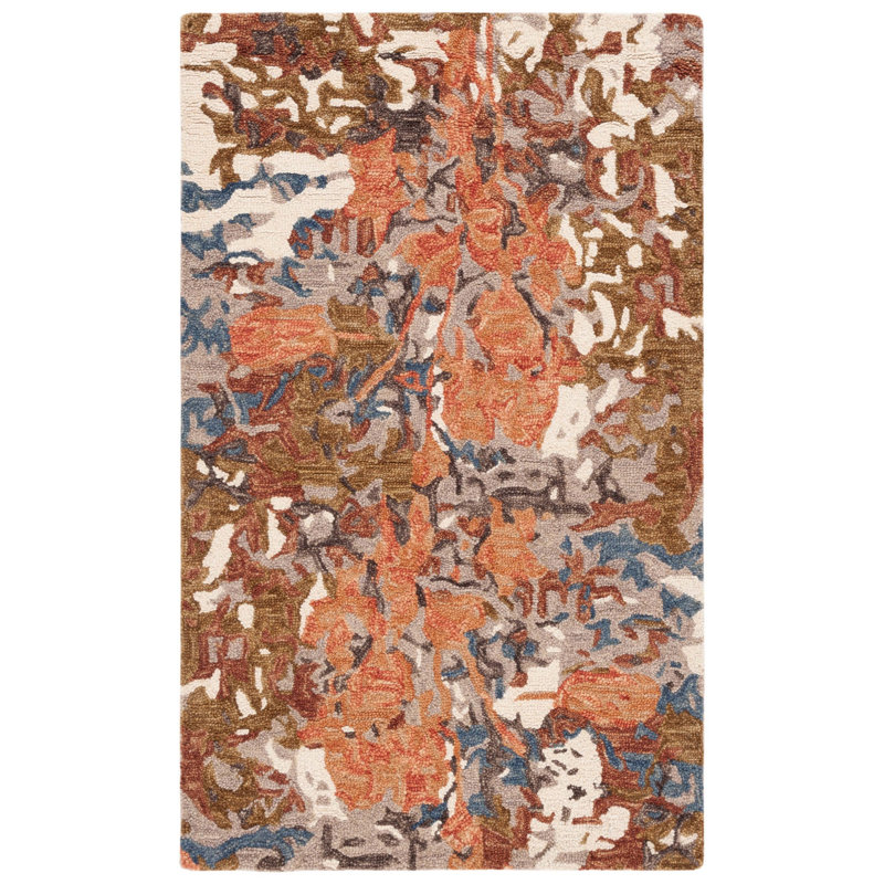 Milland Blossom Hand Tufted Wool/Cotton Abstract Rug in Rust/Ivory, Rectangle 3' x 5'