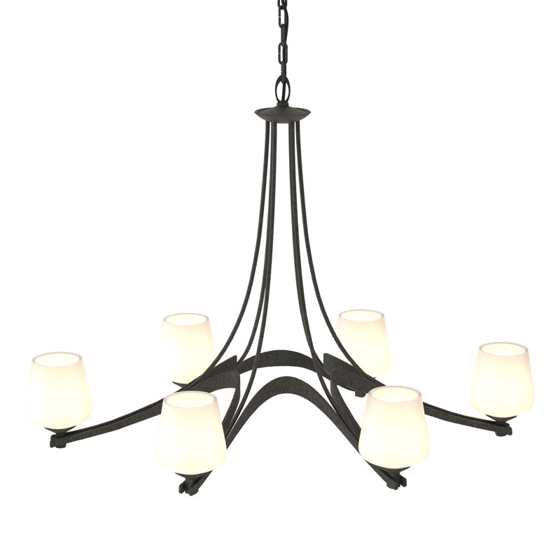Oval Ribbon 6 - Light Shaded Classic/Traditional Chandelier, Natural lron, Opal Glass