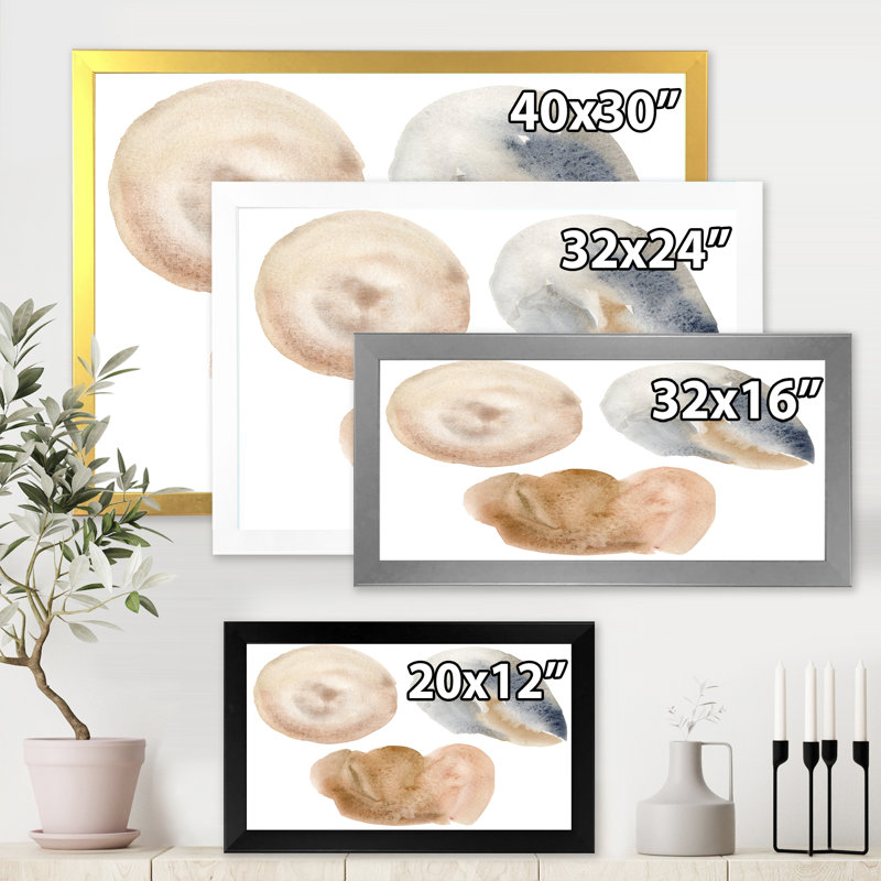 «Holiday Set with Abstract Blue and Beige Circle Spot», peinture sur toile encadrée, H 24 po x l 32 po x P 1 po