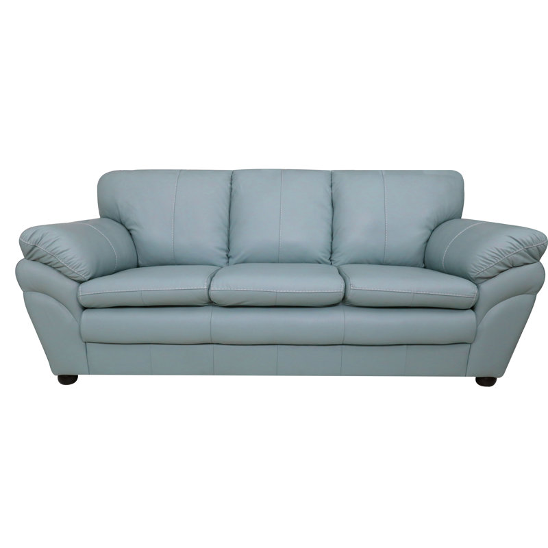 Canapé 84 po en cuir véritable avec accoudoirs coussinés, Turquoise