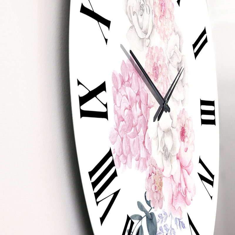 Bouquet d'hiver en fleurs pastel I - Horloge murale traditionnelle, Médium