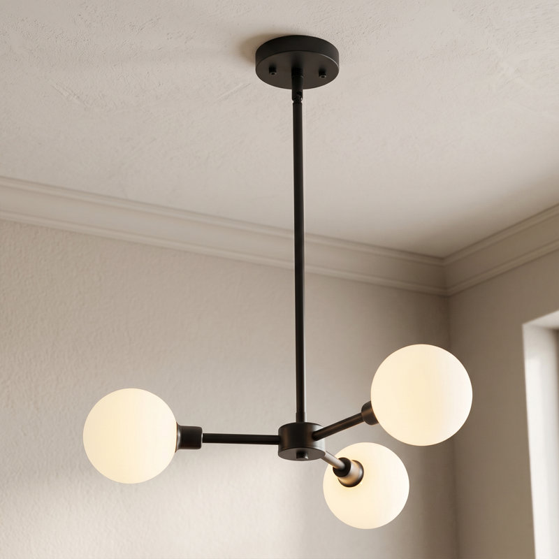 Lustre sphérique en verre Spoutnik 3 lumières Orrhaen, Matte Black