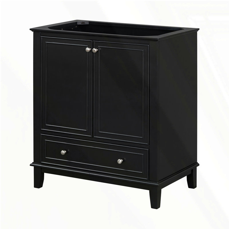 30" Bathroom Vanity without Sink, Black, Silver