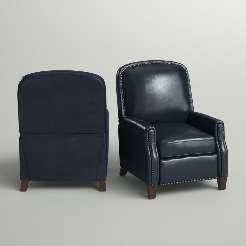 Glen Ellyn 30" W Top Grain Leather Push-Back Recliner, Navy Genuine Leather