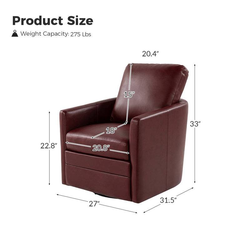 Alfonso 27" Wide Faux Leather Swivel Accent Chair with Removable Cushion, Burgundy Faux Leather