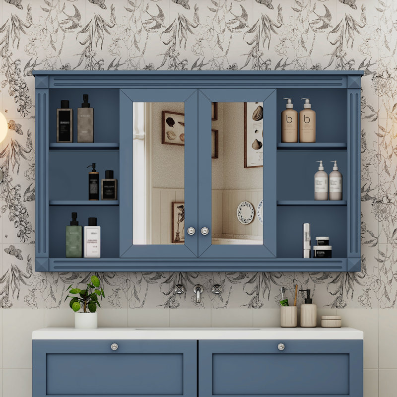 Armoire de toilette murale avec rangement, Bleu