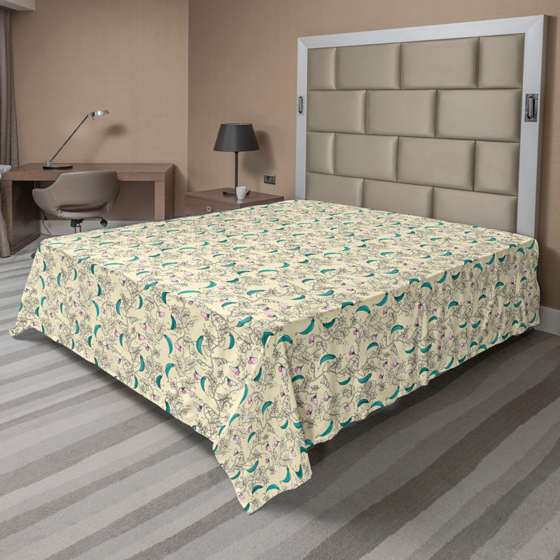 Drap plat moderne de style bohème Ambesonne, Seafoam/Soft Pink/Cream Floral, Drap plat de taille très grand