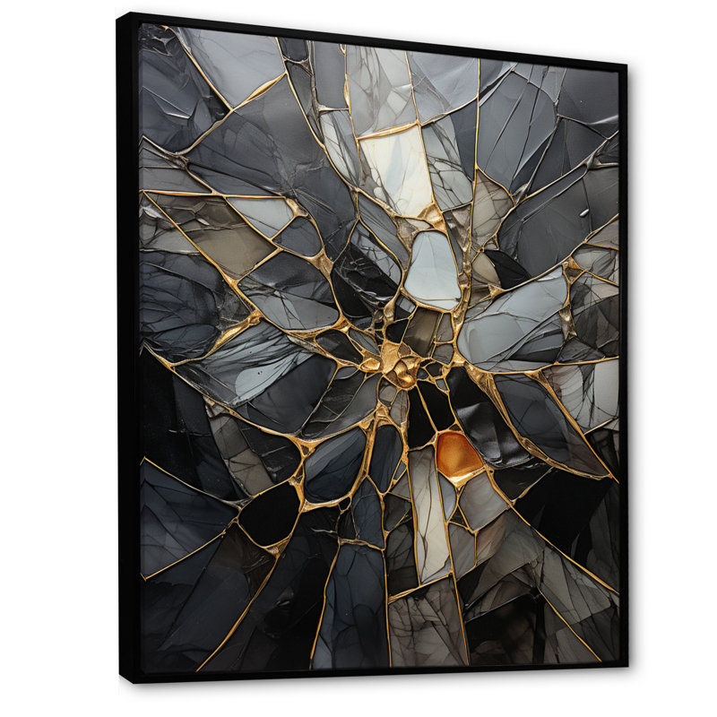 «Geometric Glam Contemporary», art mural abstrait géométrique, H 32 po x l 16 po x P 1 po, Cadre flottant noir