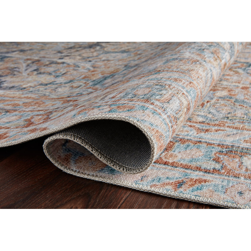 Lenna Ocean Apricot Floral Motif Low Pile Accent Rug