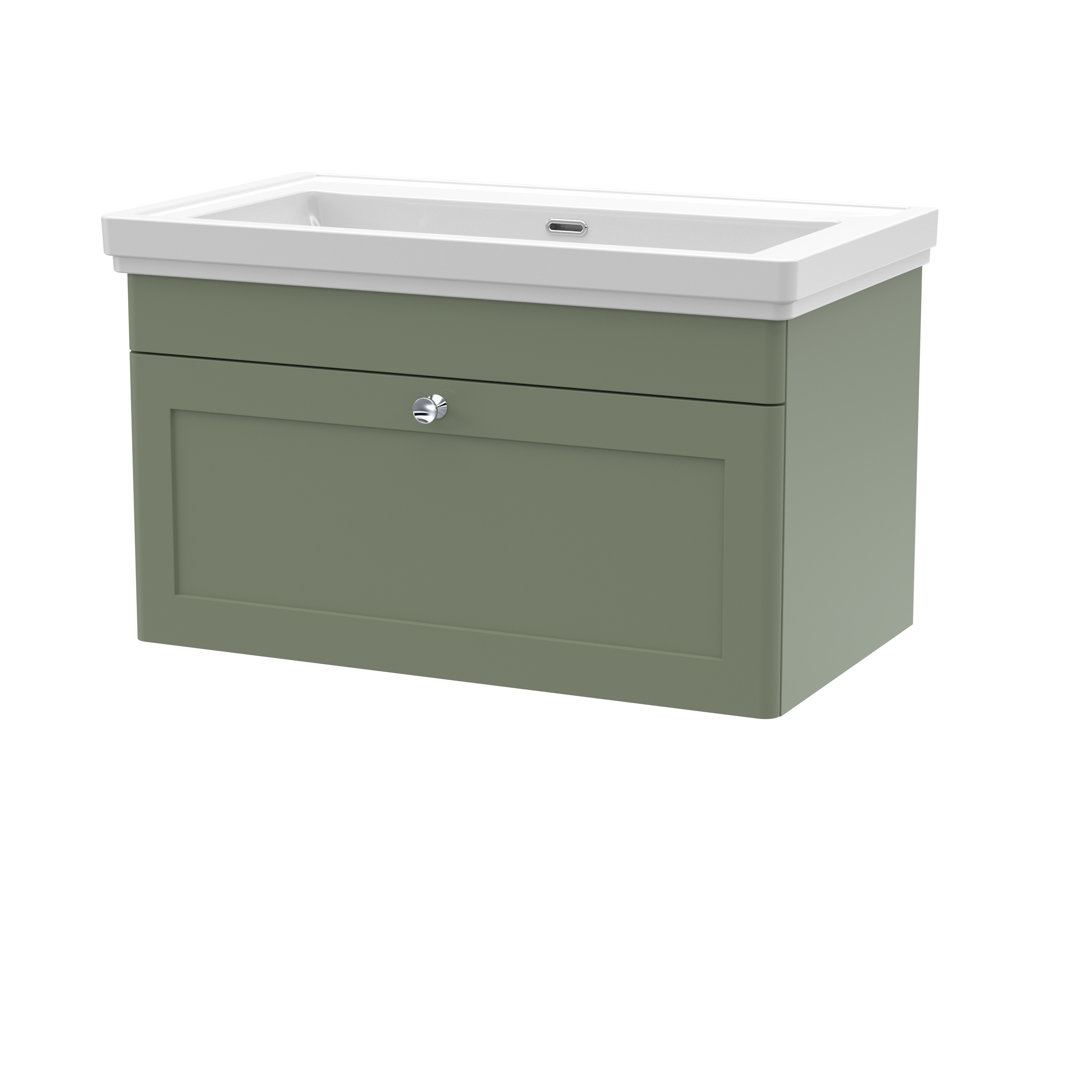 Nuie Satin Green Classique Wall Hung Single Drawer Vanity Unit And 66Mm Profile Basin | | Mdf | 800Mm - Image 3