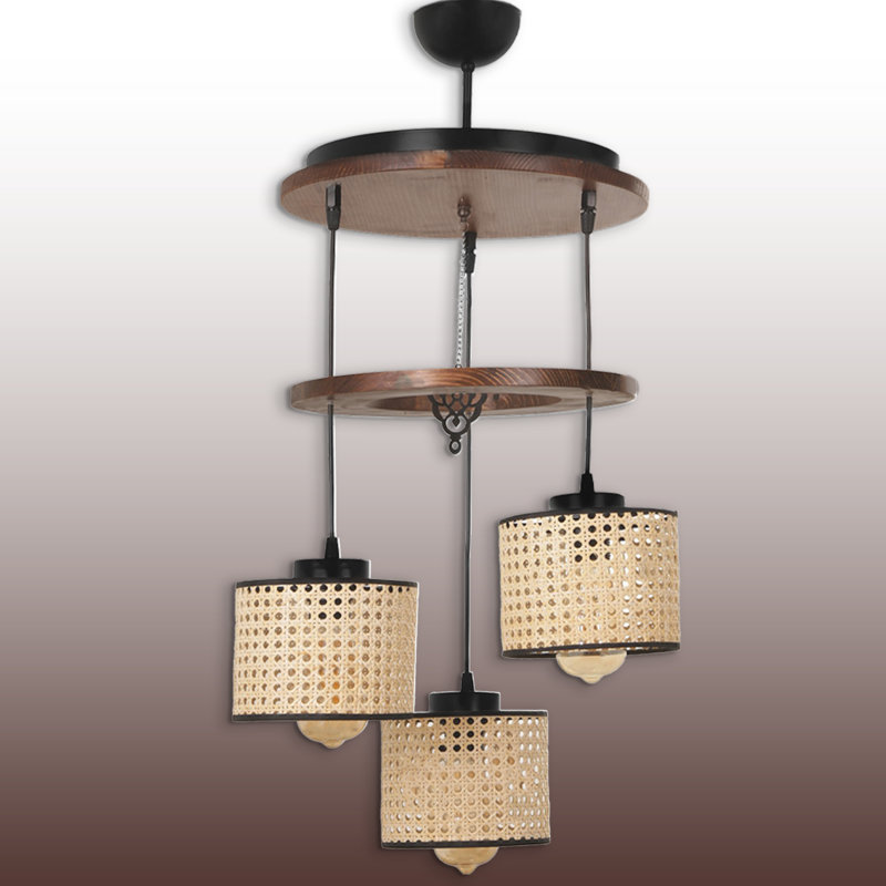 Luminaire suspendu en bois à hauteur réglable 3 lumières