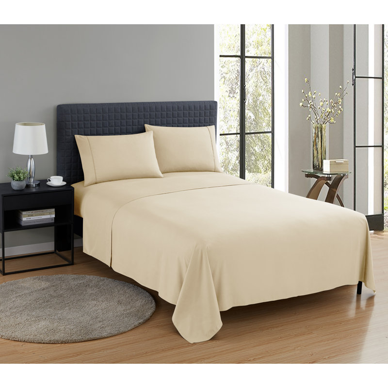 Microfiber Solid Colour - Set of 3, Cream, King Sheet Set with 2 Pillowcases